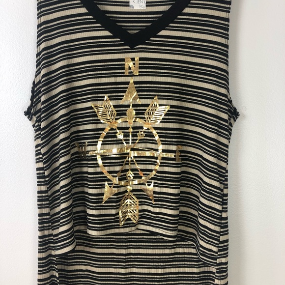 Gold Compass print Striped Hi-Low Tank Top - Picture 2 of 9